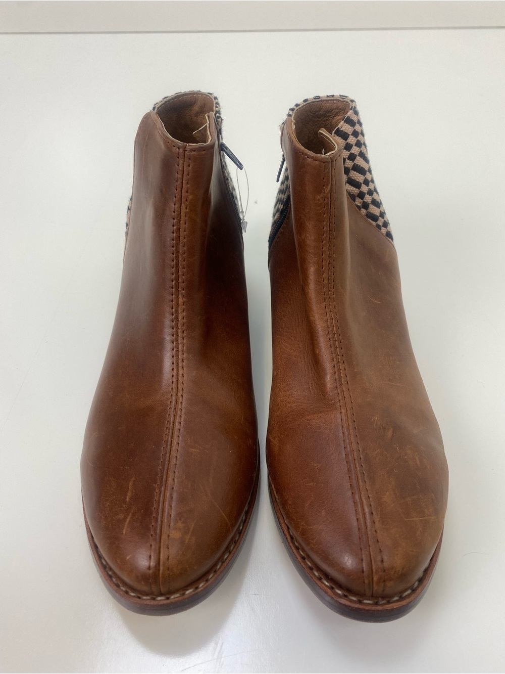 The Root Collective Leather Ankle Booties with Patterned Heel Panel
